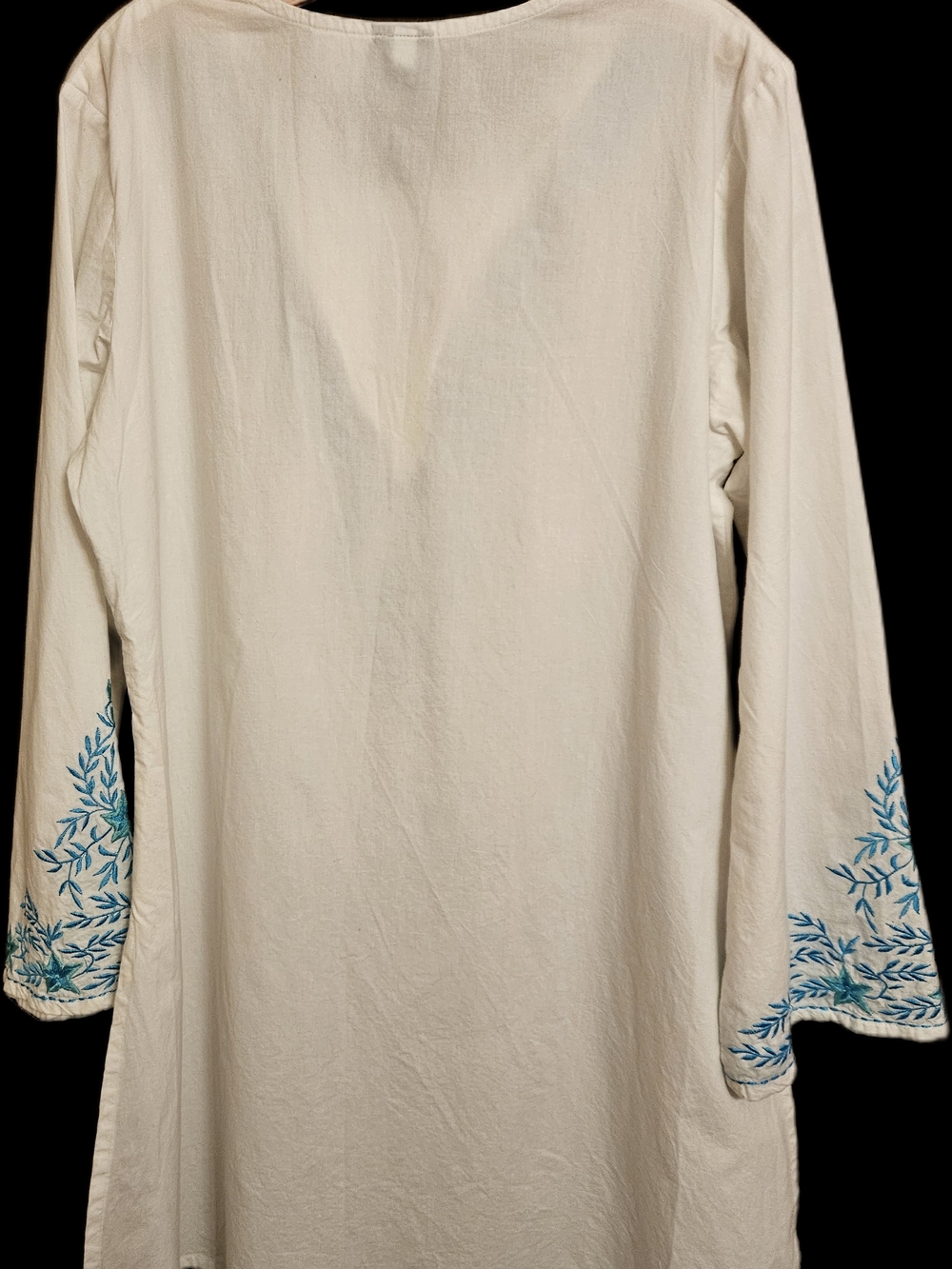 White Embroidered Tunic with Teal Floral Accent - Picture 2 of 11
